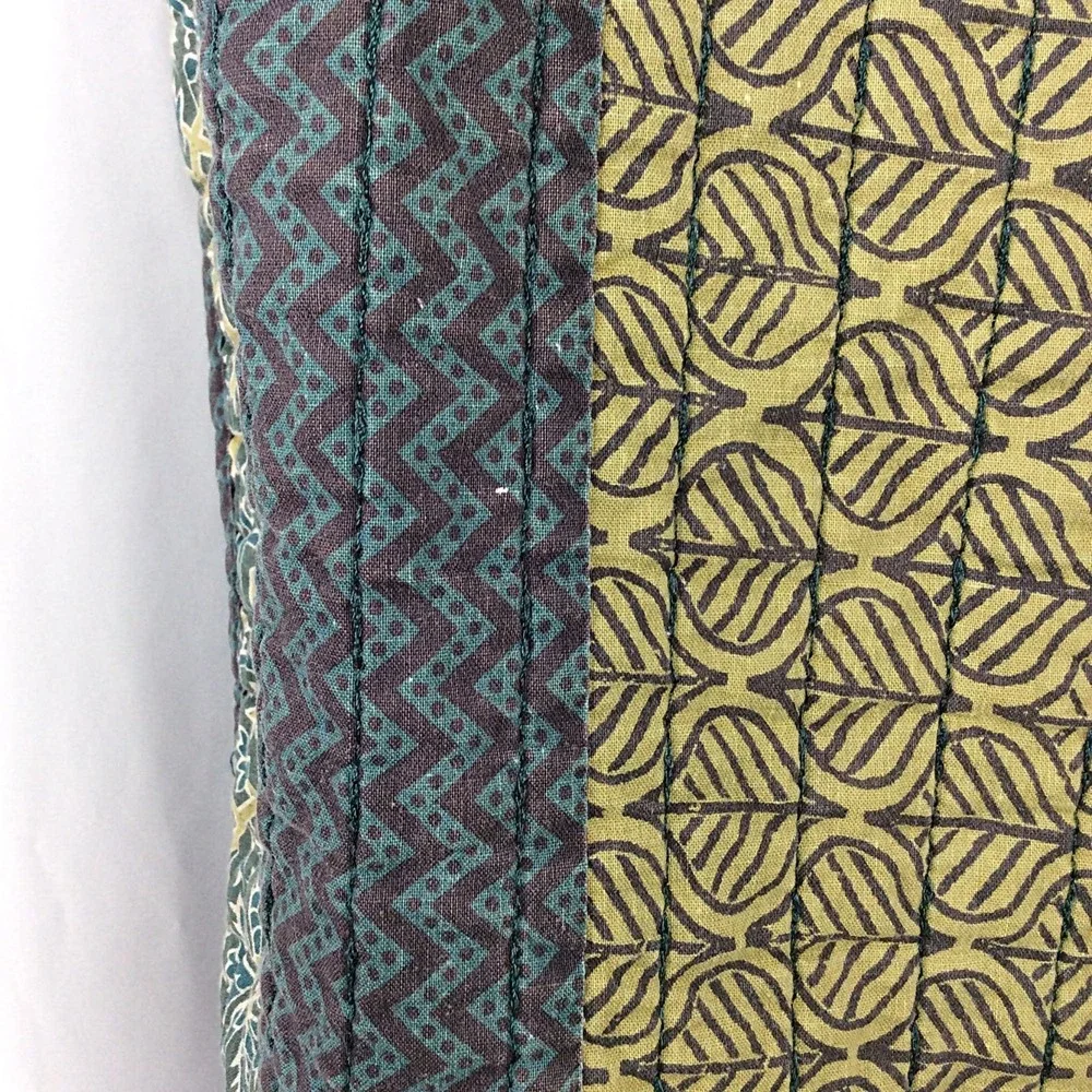 1 Pair Quilted Boho King Size Pillow Sham Set of 2 Teal Brown